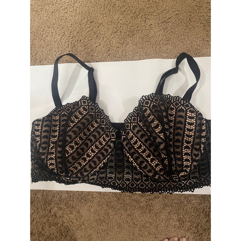 #350 Black Womens Adore Me Lace Longline Bra 40D